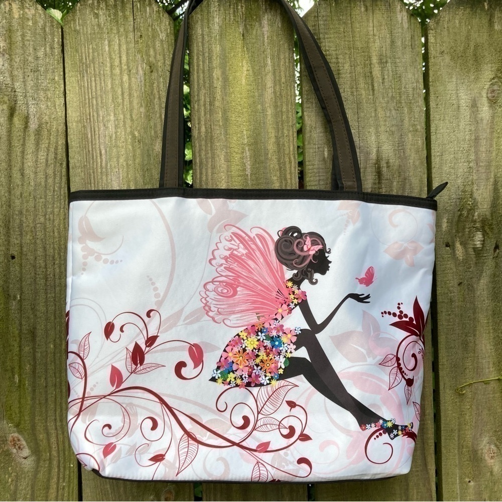 Floral Fairy Butterfly Wish Girl Print Bag Zipper Tote Pocketed Handbag.… - Picture 3 of 5